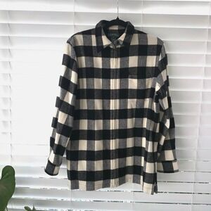 Ralph Lauren Plaid Wool Blend Zip Up Shirt Jacket womens M Black Cream